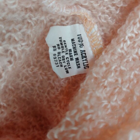 Vintage 80s Sue Brett Womens M Sweater Peach Pullover Mixed Knit Shawl Collar - Picture 9 of 11